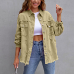 Naiste teksajakk, n&ouml;&ouml;pidega s&auml;rgid, kulunud ja kulunud taskutega mantel L khaki