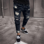 Meeste Print Hole Hip Hop Mood Print Teksad Treeningp&uuml;ksid Jooksup&uuml;ksid L must