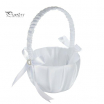 Romantiline valge satiin Bowknot Pearl Flower Girl Basket pulmapeo kaunistus