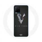 Coque pour Vivo Y21s 2021 / Y21 2021 Vikings S&eacute;rie Saison 6 logo V Ep&eacute;e Gris Fond Noir