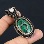 Natural Malachite,Moonstone Stone Handmade Copper Wire Wrap Pendant 2.36 y4s48