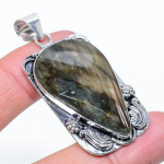 Natural Labradorite Gemstone Handmade 925 Sterling Silver Pendant 2.21 q9c64