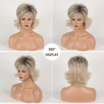 L&uuml;hikesed naturaalsed parukad tumedate juurtega blondid juuksed, igap&auml;evaseks kasutamiseks m&otilde;eldud lainelised s&uuml;nteetilised juuksekost&uuml;&uuml;mid, peoparukas naistele kuumakindel parukas kuld