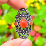Natural Orange Carnelian Gemstone 925 Sterling Silver Gift Ring Size 11 o8r86