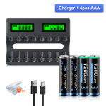 8 pesaga LCD Smart 1,5 V liitiumioonaku laadija + 1,5 V AA AAA laetav liitiumioonaku