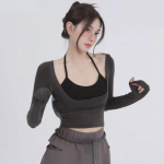 Kaheosaline komplekt Y2k Esteetilised Harajuku T-s&auml;rgid, pikkade varrukatega T-s&auml;rgid Naistele All Match Spaghetti Stap Patchwork Top Naiste S hall