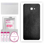 apgo Protective Skin Sticker for the back compatible with Samsung Galaxy J4 Plus, Wrap Film, Foil, Vinyl - Pattern Black Leather