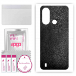 apgo Protective Skin Sticker for the back compatible with ZTE Blade L220, Wrap Film, Foil, Vinyl - Pattern Black Leather