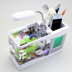 Multifunktsionaalne akvaariumi USB mini kalakaussi laadimine v&auml;ikese silindriga Cubby lamp igavene kalender akvaariumi kell