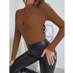 Naiste moodne &otilde;huke pikkade varrukatega pullover-kampsun vabaaja soonikkoes kootud kampsunid s&uuml;gis-talve p&otilde;hilised p&otilde;hjaga džemprid kampsunid S kohv