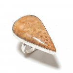 Fossil Coral Gemstone Handmade 925 Sterling Silver Jewelry Ring Size 8 o5z13
