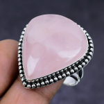 Rose Quartz Gemstone handmade 925 Sterling Silver gift Jewelry Ring Size 11 c3z82
