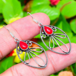 Italian Red Coral Gemstone Handmade 925 Sterling Silver Gift Earring 2.01 o5w98
