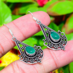 Green Onyx Gemstone Handmade 925 Sterling Silver Jewelry Earring 1.97 y4m33
