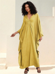 EDOLYNSA Kollane naiste kaftanist pikk kleit, hommikumantel, varrukad, varrukad, rannakleit, vaba kaftaan Q1306 One Size kollane