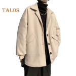 Meeste villane mantel rev, pikkade varrukatega, &uuml;herealine tuulejakk, &uuml;hev&auml;rviline, vaba sobivusega keskmise pikkusega mantel, taskutega pidulik riietus L aprikoosi