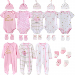 KIDDIEZOOM 23TK Vasts&uuml;ndinu r&otilde;ivakomplekt L&uuml;hikeste varrukatega kombinesoon + m&uuml;ts + kindad + sokid Imiku poisi t&uuml;drukule t&auml;iskuu kinkepakk 0-3Months