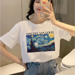 Harajuku Van Goghi naljakas naiste T-s&auml;rk Ullzangi 90ndate esteetiline T-s&auml;rk graafiline grunge korea stiilis S valge
