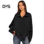 S&uuml;giskevadine naiste dressipluus, lahti keeratav krae, latern, varrukad, lahtised &uuml;hev&auml;rvilised, k&uuml;lgmised pilud, n&ouml;&ouml;pidega &uuml;hev&auml;rvilised sport, igap&auml;evane kandmine, vabaaja topp L must