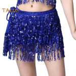 Naiste k&otilde;hutantsu seelikukett Tutt Sequin 3-kihiline pitsiline Bohemian Clubwear Performance Mini Waist Wrap Ladina tantsu harjutamine L&uuml;hike seelik Puusa V&ouml;&ouml;koht kuninglik sinine v&auml;rv