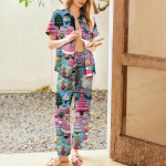 Naiste j&otilde;uluprintidega pidžaamakomplekt Naiste l&uuml;hikeste varrukatega pikad p&uuml;ksid Kaheosaline komplekt n&ouml;&ouml;pidega koduriided M must