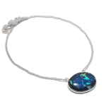 Blue Triplet Opal Gemstone Handmade 925 Sterling Silver Necklace 18 r6o87