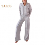 2 tk/komplekt Naiste &uuml;laosap&uuml;kste komplekt V kaelusega pikkade varrukatega avar dressipluus elastne v&ouml;&ouml;koht laia s&auml;&auml;rega dressip&uuml;ksid sportlik riietus s&uuml;gis vabaaja spordidress L veinipunane v&auml;rv