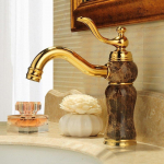 Messingist kuuma ja k&uuml;lma segisti kuldne keraamiline kaunistus jade vannitoasegisti &uuml;he auguga valamusegisti faucet