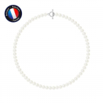 PERLINEA - Collier Perle de Culture d'Eau Douce AAA+ Semi-Ronde 6-7 mm Blanc - Fermoir en T Argent 925 Milli&egrave;mes - Bijoux Femme