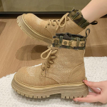 Platvorm Naiste Lumised Pahkluusaapad Cowboy Keskmise Kontsaga Talvised Mootorratta Saapad Disaineri Paelad Paksud Kingad Trend Gooti Zapatos 35