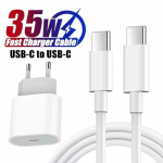 PD 35W kiirlaadija iPhone 16 15 Pro Max kiirlaadimiskaabel iPhone 14 13 12 11 Pro Max USB-t&uuml;&uuml;pi C-andmeliini telefoniadapter EU Plug（15） valge