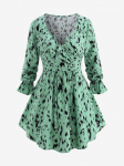 Rosegal Plus Size Leopard Print Surplice Ruched Tie Poet Sleeves Pluus L roheline