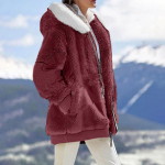 Naiste vabaaja &uuml;hev&auml;rviline vaba lukuga ja taskutega kapuutsiga jope XXXXXL veini