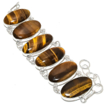 Natural Tiger Eye Gemstone Handmade 925 Sterling Silver Bracelet7-8 l9g79