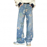 Meeste teksad keskmise k&otilde;rgusega v&ouml;&ouml;kohaga, lillemustriga, sirge laia s&auml;&auml;rega, pikad p&uuml;ksid taskutega, lukuga, lahtise l&otilde;ikega, denim-p&uuml;ksid M sinine