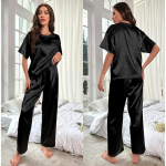 Naiste suures suuruses Ice Silk suvised l&uuml;hikeste varrukatega p&uuml;ksid kodukandmiseks vaba vabaaja pidžaamakomplekt S must