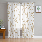 Pruunid keerdunud jooned Moodne kunst L&auml;bipaistvad kardinad elutoa kaunistamiseks Akna kardinad K&ouml;&ouml;gi t&uuml;ll voile organza kardinad W135 x H115cm x1