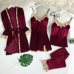 Lady Sexy Lace Full Slip &Ouml;&ouml;r&otilde;ivad 4 tk pidžaama &uuml;likond, soe veluur &Ouml;&ouml;riided lahtised Cami top & p&uuml;ksid vabaaja koduriided puhkeriided M