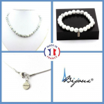 Pierres et Min&eacute;raux. Parure bijoux Bracelet Collier perles Howlite 8 mm. Chaine en acier Taille personnalisable.