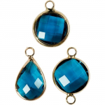 Pendentif - Bleu - Assortiment de 6 pcs - Cabochon en verre - Designs vari&eacute;s - Mixte