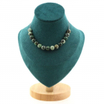 Pierres et Min&eacute;raux. Collier 15 perles Turquoise Africaine 8 mm Chaine en acier inoxydable Collier femmes, hommes. Taille personnal t&uuml;rkiissinine