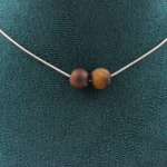 Pierres et Min&eacute;raux. Collier 2 perles Oeil de Tigre mat 8 mm. Chaine en acier inoxydable Collier femmes, hommes. Taille personnalis