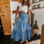 Voldisega teksaseelik naiste kevadsuvi retro k&otilde;rge v&ouml;&ouml;kohaga A-joonega kihilised plisseeritud seelikud vabaaja mood, uued p&otilde;hjad S denim sinine v&auml;rv