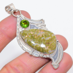 Natural Unakite, Peridot Gemstone 925 Sterling Silver Jewelry Pendant 2.84 h8a01