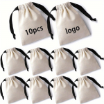 10pcs White Canvas Drawstring Gift Bags 5 x 7 - Reusable Jewelry Pouches for Weddings Birthdays & DIY Favors with Black Straps 10 pcs