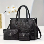 2025 Uus Krokodillimustriga Naiste &Otilde;lakott 3-osaline Komplekt Crossbody Kott & K&auml;eshoitav Kott & &Otilde;lakott Mitmek&uuml;lgne Minimalistlik M&uuml;ndikott 28.5*10.5*21cm must