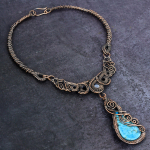 Tibetan Turquoise Handmade Copper Wire Wrap Jewelry Necklace 18 g0v69