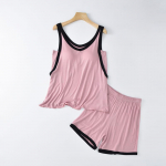 Women's summer loose beach vacation leisure round neck vest elegant shirt short sleeve shorts L