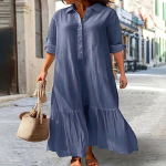 Suvine puuvillane linane naiste kleit must lahtine pikkade varrukatega s&auml;rkkleidid naissoost suvine vabaaja &uuml;lisuur elegantne riietus daamid XXXXXL sinine