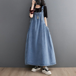 Korea Mood Kevad Suvi Naiste Suurus Denim Pikk Traksidega P&auml;evituskleit Vabaaja L&otilde;tv Sinine Varrukateta Kleit Vintage Mitmek&uuml;lgne Kottis Kleit S